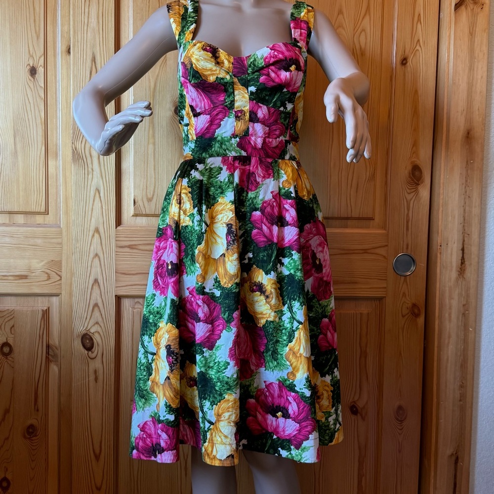 Y2K London Time Pinup Dress 10 Sweetheart Neck Cottagecore Milkmaid Rockabilly